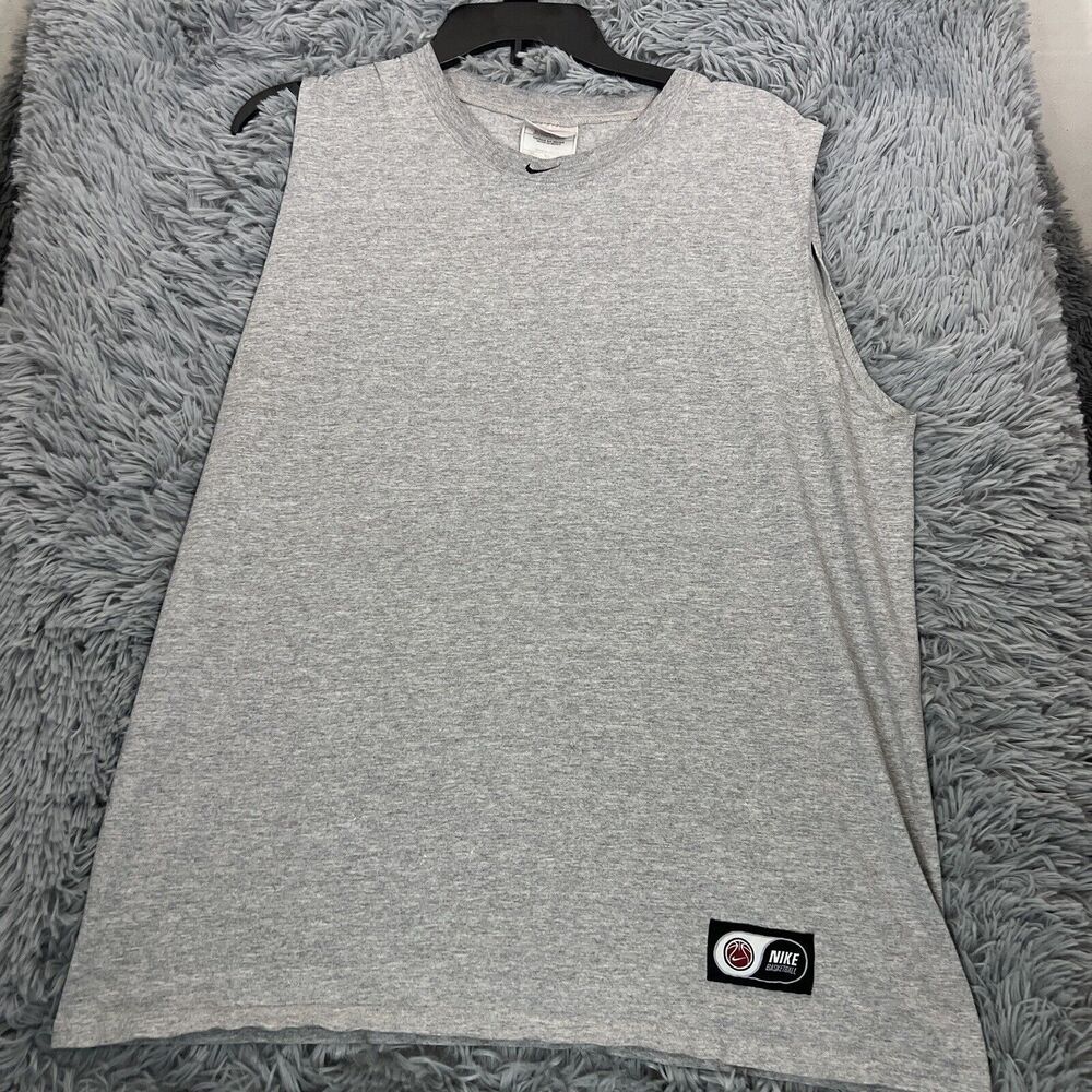 Nike Adult Shirt Medium Gray Black Vintage Basketball Tank Top Swoosh Tee Mens